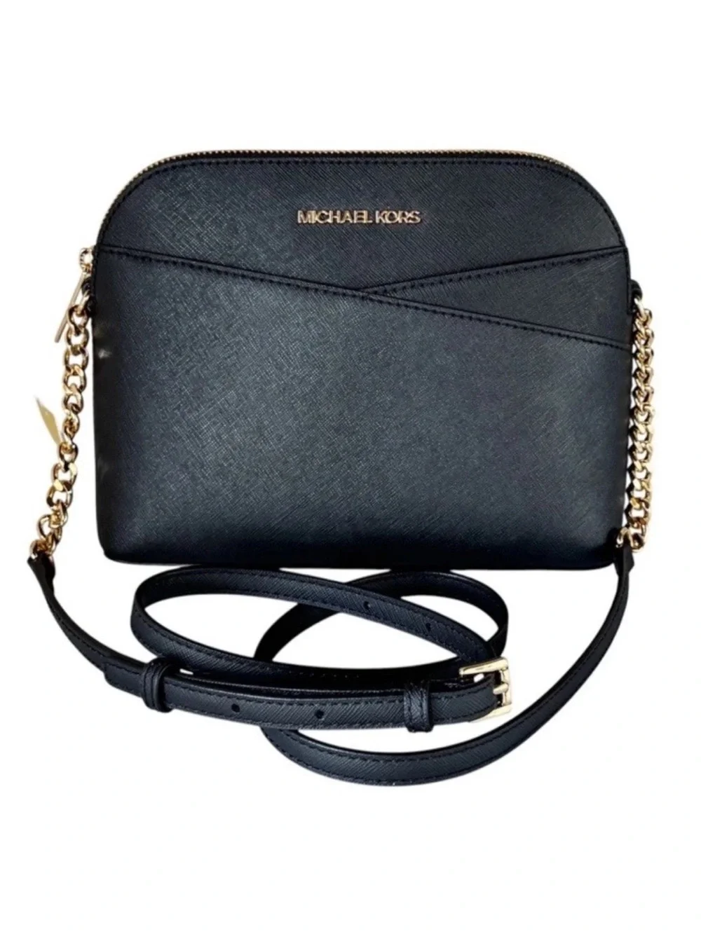 Michael Kors Black Saffiano Leather Crossbody with Gold-Tone Chain